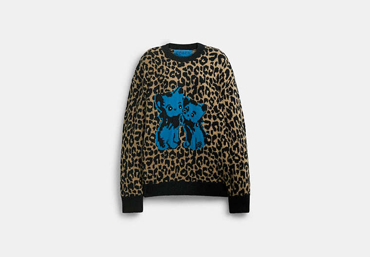 COACH®,THE LIL NAS X DROP LEOPARD PRINT CREWNECK SWEATER,wool,Leopard Multi,Front View image number 0
