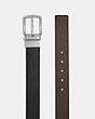 COACH®,HARNESS BUCKLE CUT-TO-SIZE REVERSIBLE BELT, 38MM,Pebbled Leather,Black Dark Brown,Angle View