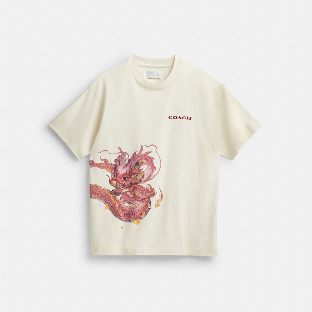 COACH®,NEW YEAR T-SHIRT WITH DRAGON,cotton,Cream,Front View