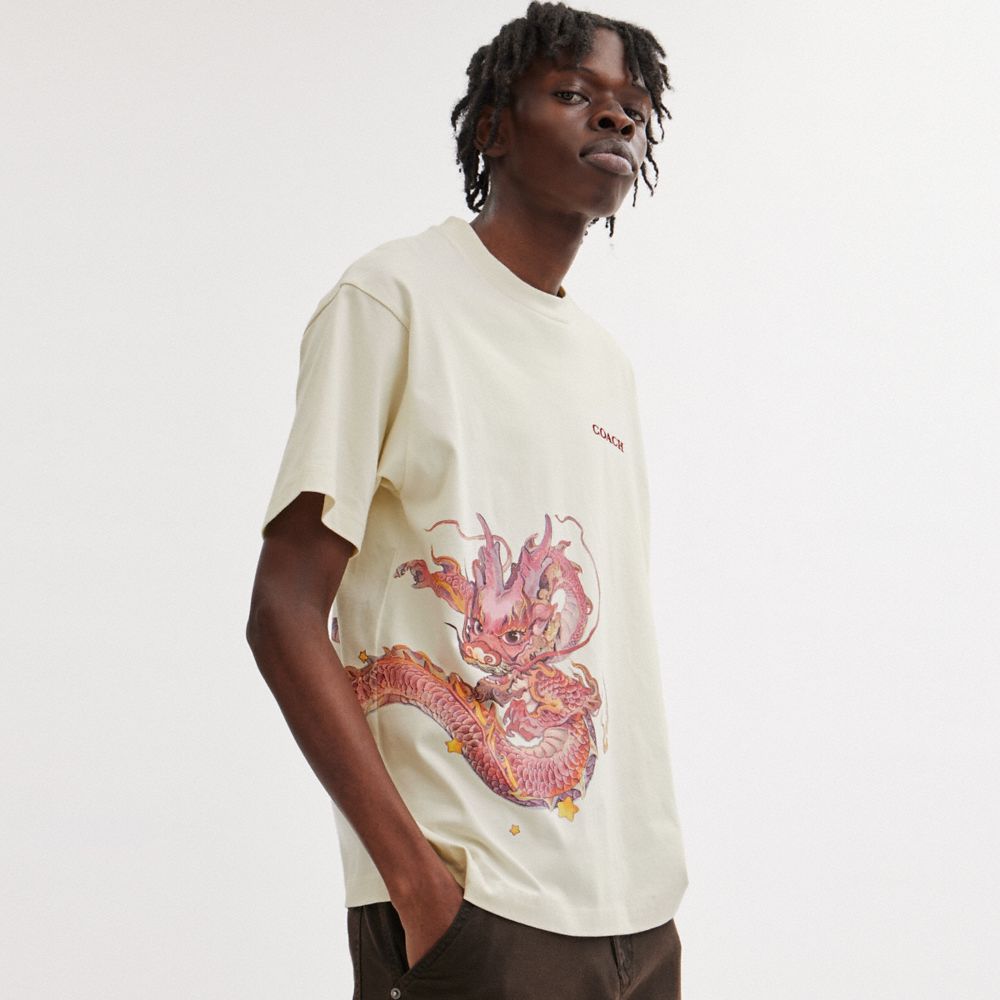 COACH®,NEW YEAR T-SHIRT WITH DRAGON,cotton,Cream,Scale View