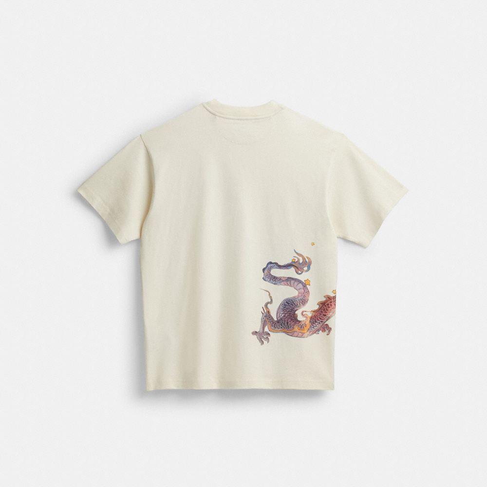 COACH®,T-SHIRT DU NOUVEL AN AVEC DRAGON,Coton,Crème,Back View