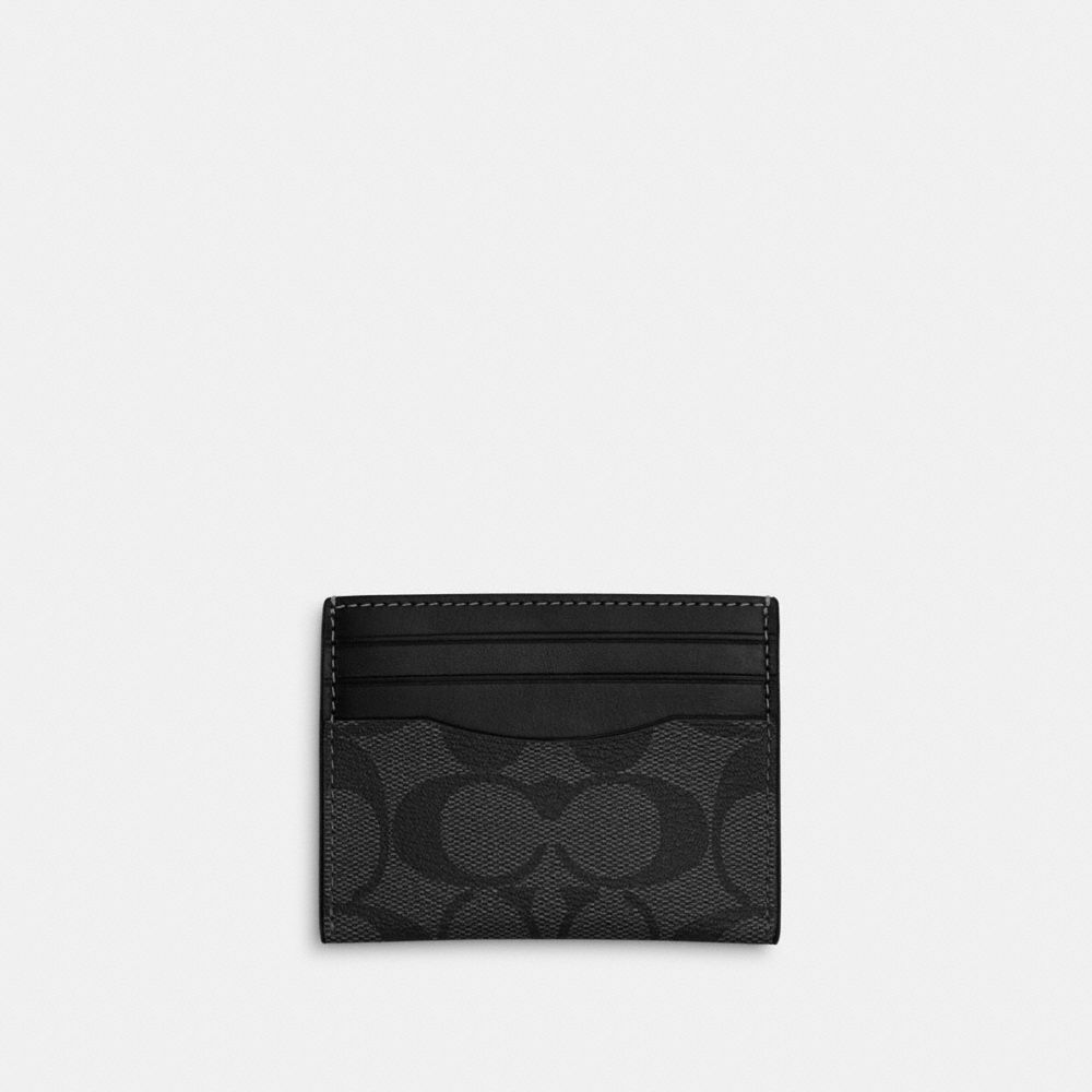 COACH®,SLIM ID CARD CASE IN SIGNATURE CANVAS,Signature Canvas,Gunmetal/Charcoal/Black,Front View image number 0
