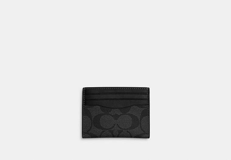 COACH®,SLIM ID CARD CASE IN SIGNATURE CANVAS,Coated Canvas,Mini,Gunmetal/Charcoal/Black,Front View