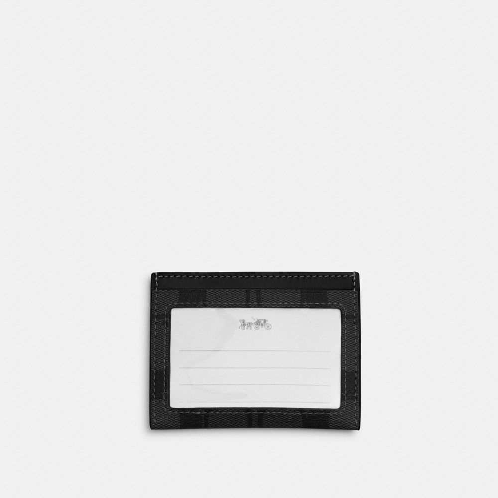 COACH®,SLIM ID CARD CASE IN SIGNATURE CANVAS,Signature Canvas,Gunmetal/Charcoal/Black,Back View
