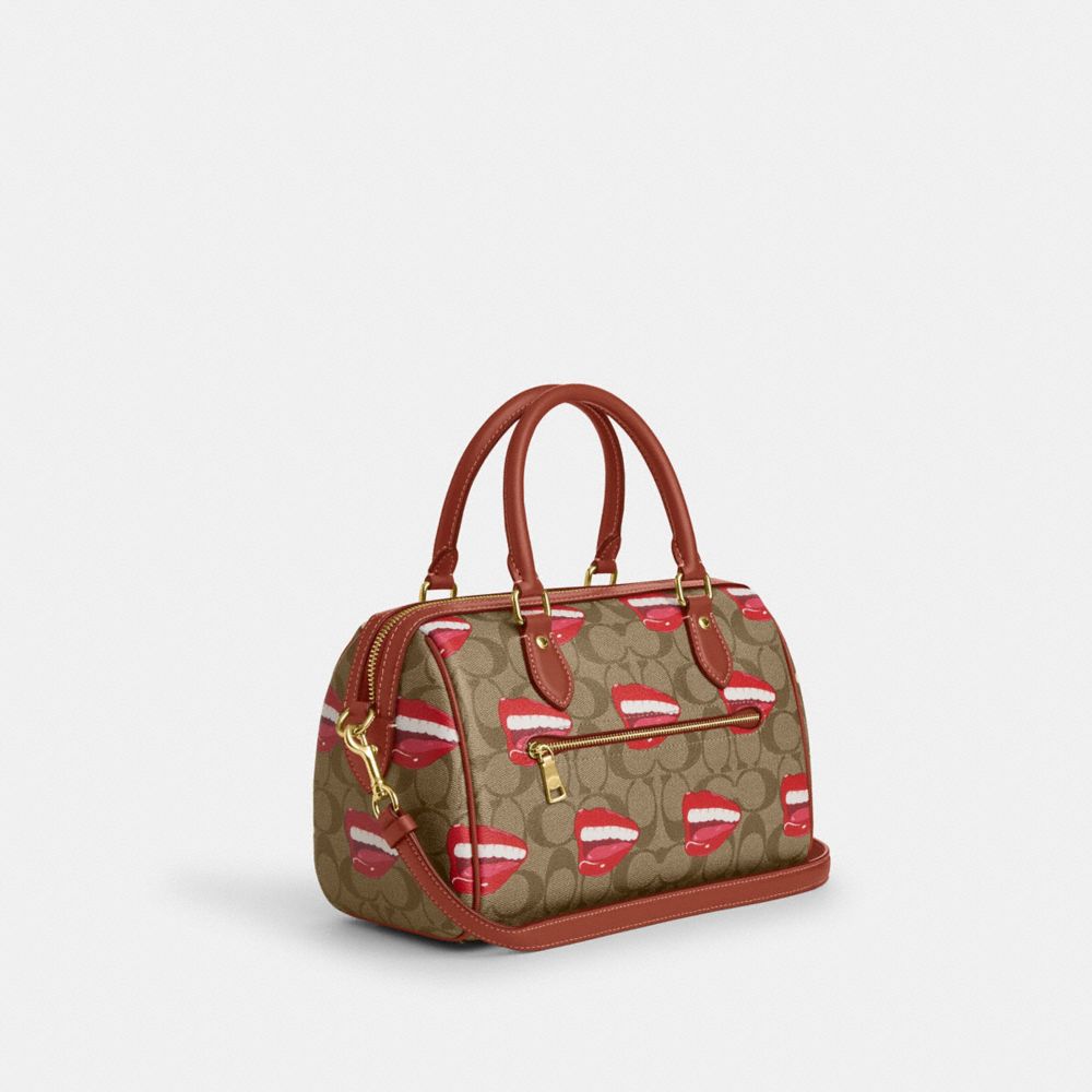 COACH®,SATCHEL ROWAN COACH X TOM WESSELMANN EN TOILE SIGNATURE,pvc,Or/Kaki/Terre cuite Multi,Angle View