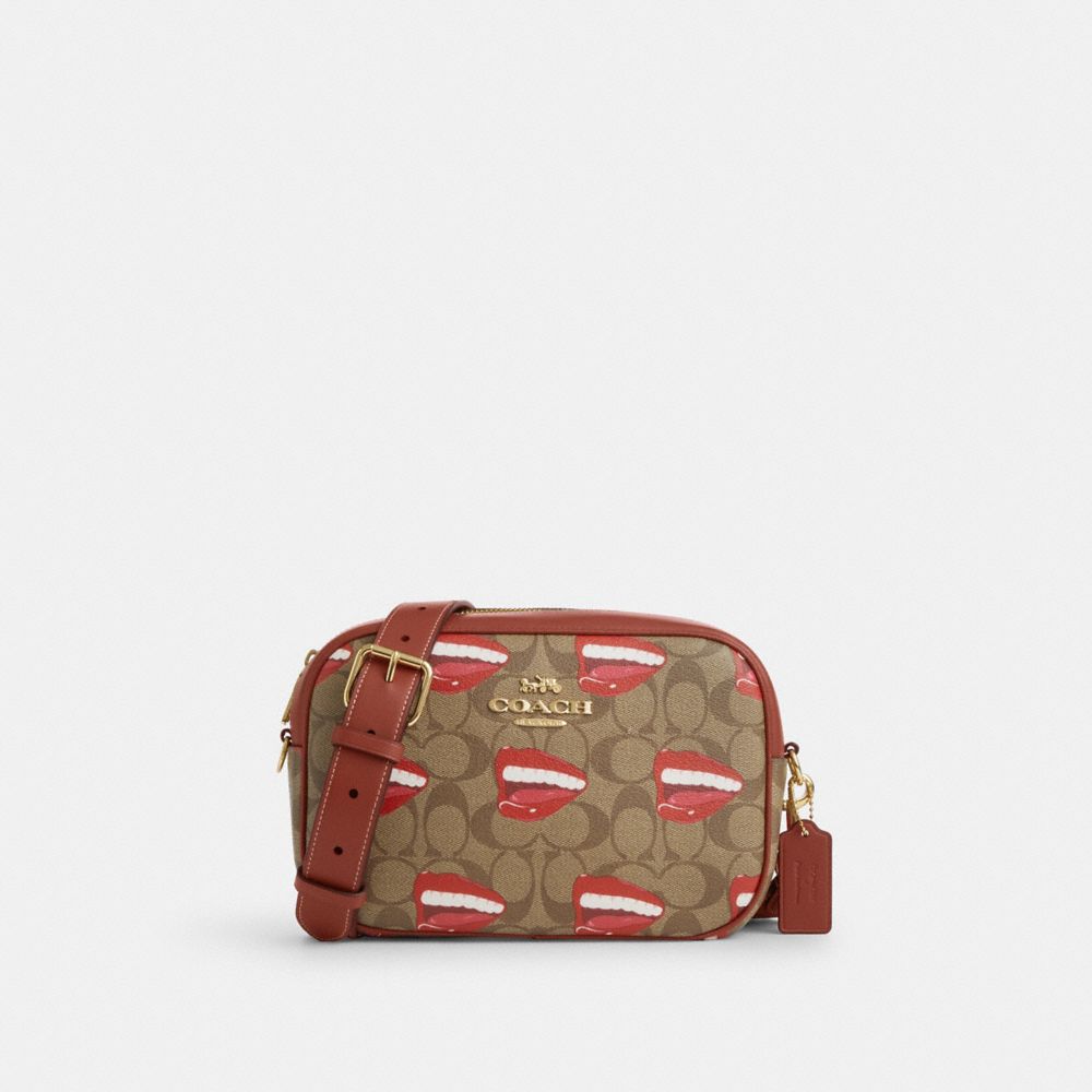 COACH®,SAC POUR APPAREIL PHOTO JAMIE COACH X TOM WESSELMANN EN TOILE SIGNATURE,pvc,Or/Kaki/Terre cuite Multi,Front View