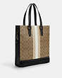 COACH®,GRAHAM STRUCTURED TOTE IN BLOCKED SIGNATURE CANVAS WITH VARSITY STRIPE,Coated Canvas,Large,Gunmetal/Khaki Multi,Angle View