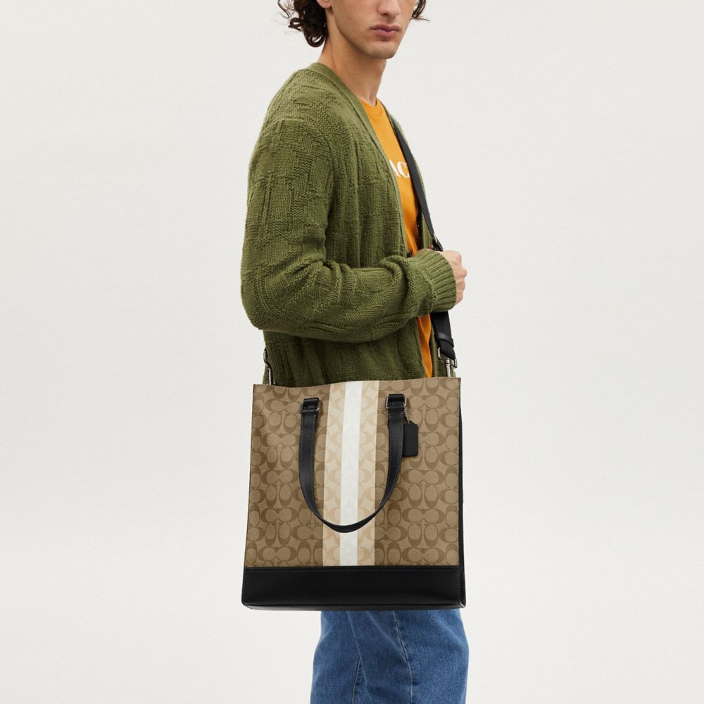 COACH®,Graham Structured Tote Bag In Blocked Signature Canvas With Varsity Stripe,,Detail View