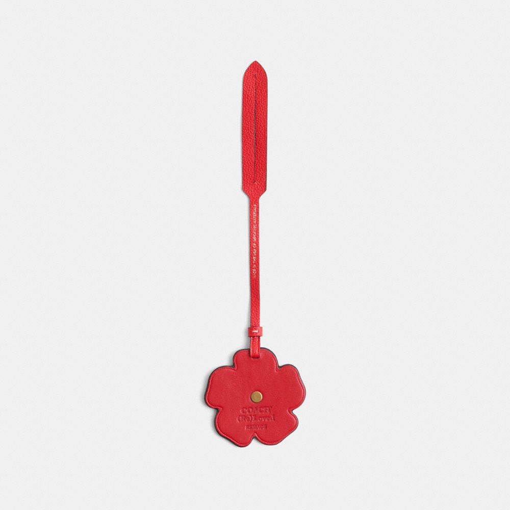 COACH®,Remade Tea Rose Bag Charm,Bag Charm,Studded,Floral Embellishment,Casual,Maroon,Back View