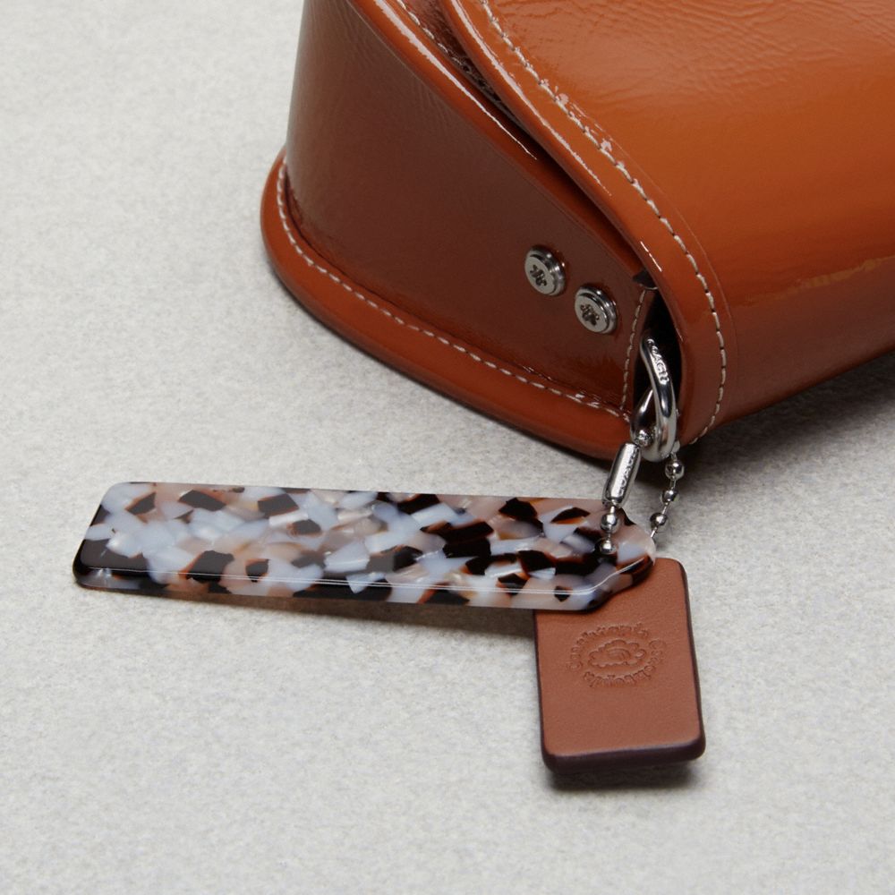 COACH®,Wavy Dinky Bag In Crinkle Patent Coachtopia Leather,Shoulder Bag,Logo,Chain Detail,Adjustable,Day Party,Brown,Detail View
