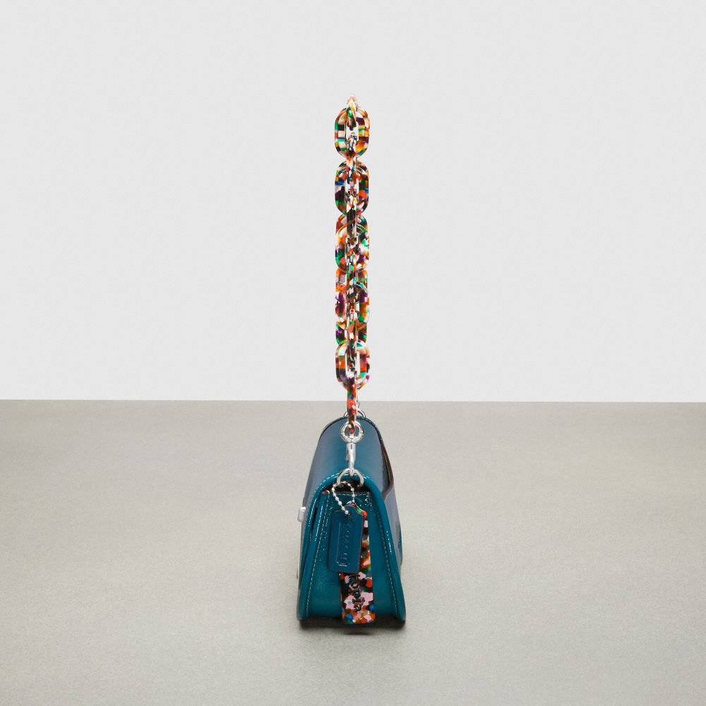 COACH®,Wavy Dinky Bag In Crinkle Patent Coachtopia Leather,Shoulder Bag,Logo,Chain Detail,Adjustable,Day Party,Teal,Group View