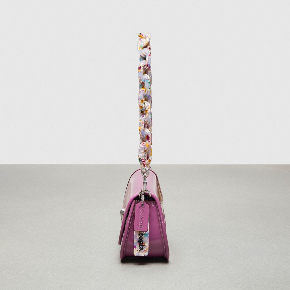 COACH®,Wavy Dinky Bag In Crinkle Patent Coachtopia Leather,Leather,Shoulder Bag,Logo,Chain Detail,Adjustable,Silver Metal,...,Fuchsia,Group View
