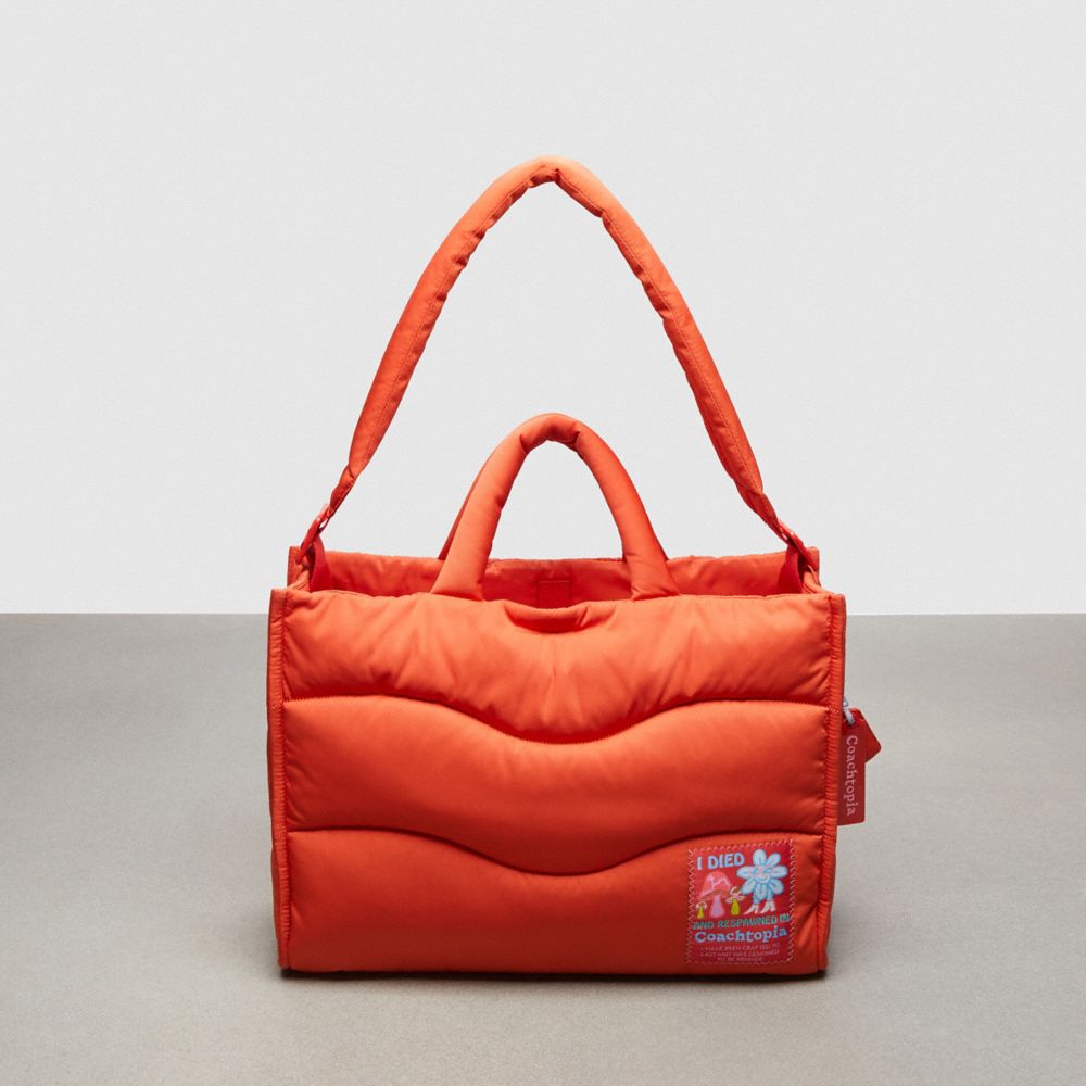 COACH®,Coachtopia Loop Tote With Wavy Quilting,Recycled Polyester,Large,Coachtopia Loop,Sun Orange,Front View