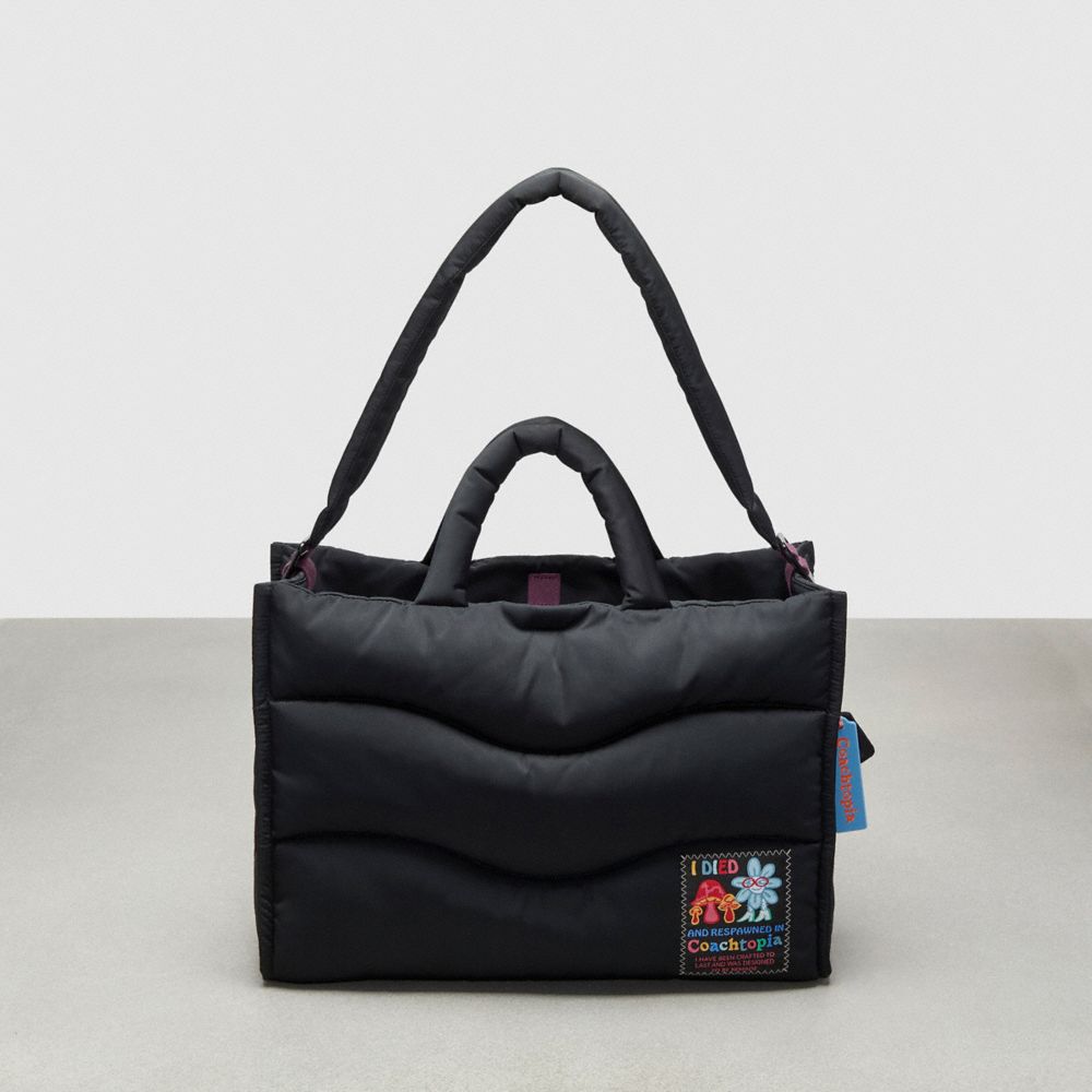 COACH®,Coachtopia Loop Tote With Wavy Quilting,Recycled Polyester,Large,Coachtopia Loop,Black,Front View