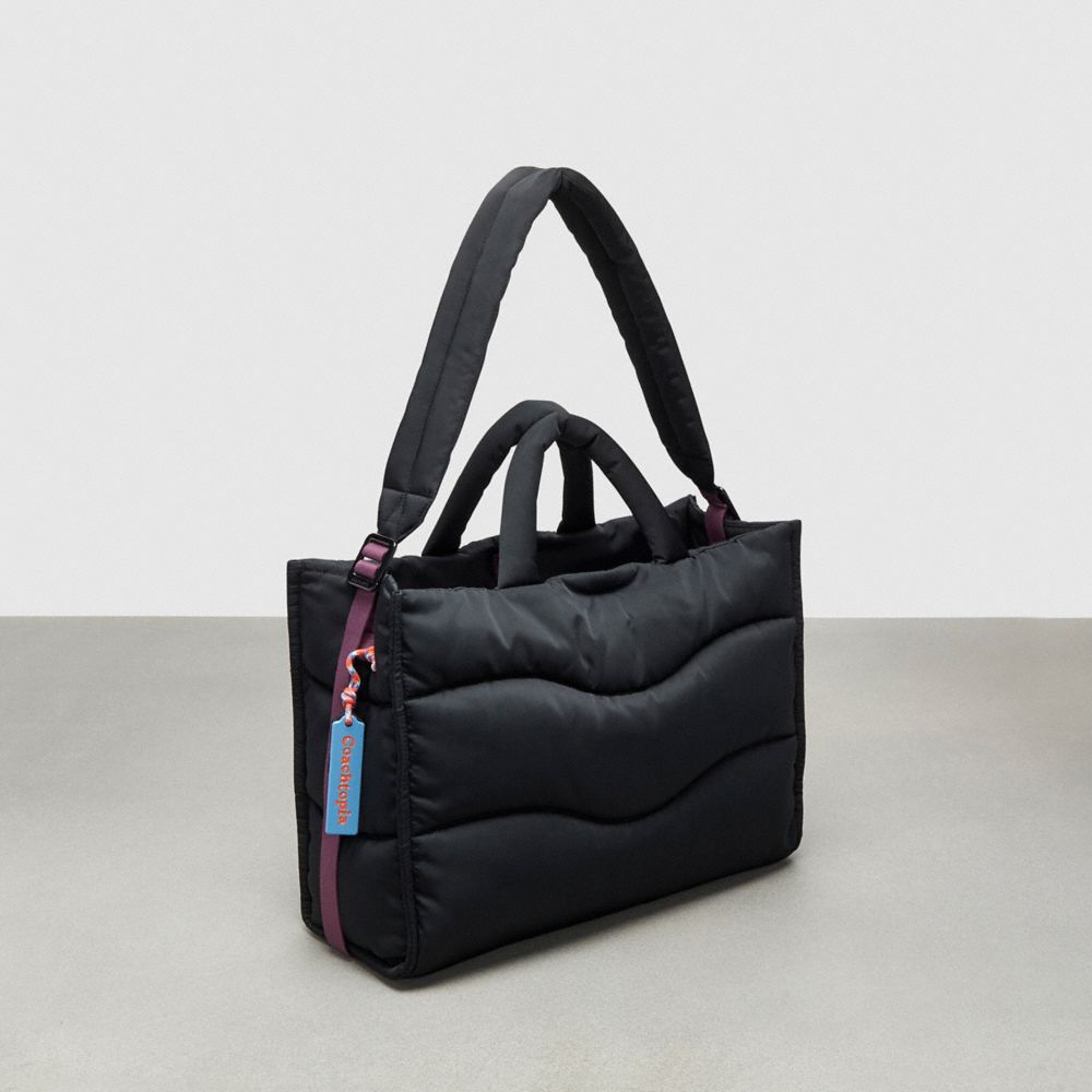 COACH®,Coachtopia Loop Quilted Wavy Tote,Recycled Polyester,Large,Coachtopia Loop,Black,Angle View
