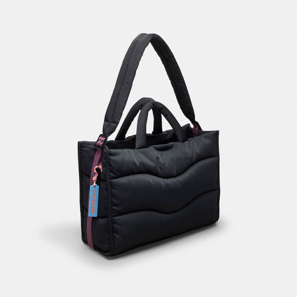 COACH®,Coachtopia Loop Tote With Wavy Quilting,Recycled Polyester,Large,Coachtopia Loop,Black,Angle View