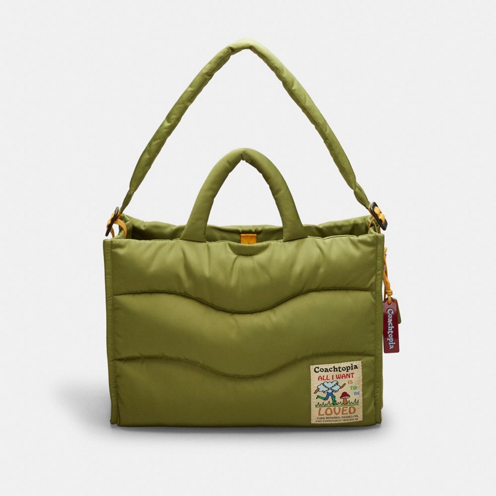 COACH®,Coachtopia Loop Quilted Wavy Tote,Recycled Polyester,Large,Coachtopia Loop,Olive Green,Front View