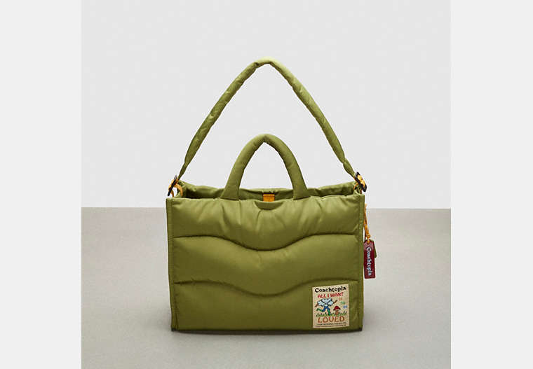 COACH®,Coachtopia Loop Quilted Wavy Tote,Recycled Polyester,Large,Coachtopia Loop,Olive Green,Front View