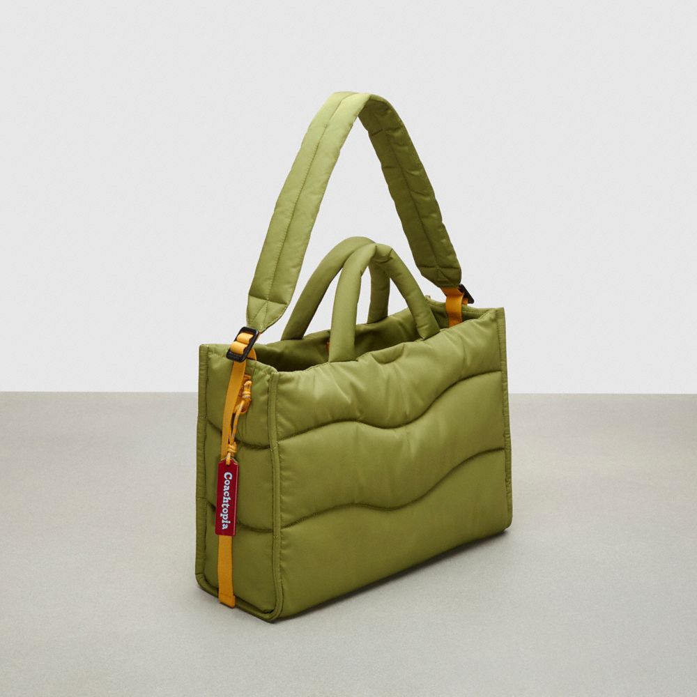 COACH®,Coachtopia Loop Quilted Wavy Tote,Recycled Polyester,Large,Coachtopia Loop,Olive Green,Angle View