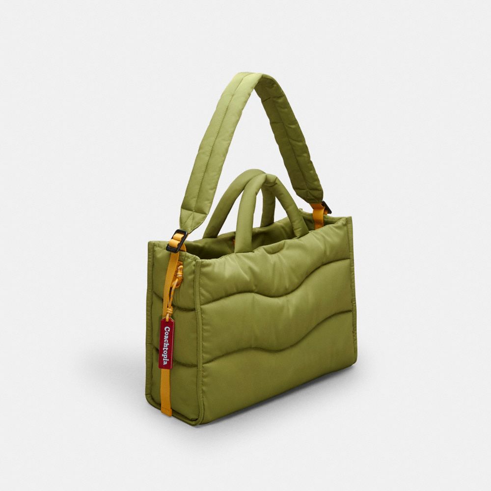 COACH®,Coachtopia Loop Quilted Wavy Tote,Recycled Polyester,Large,Coachtopia Loop,Olive Green,Angle View