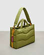 COACH®,Coachtopia Loop Quilted Wavy Tote,Recycled Polyester,Large,Coachtopia Loop,Olive Green,Angle View