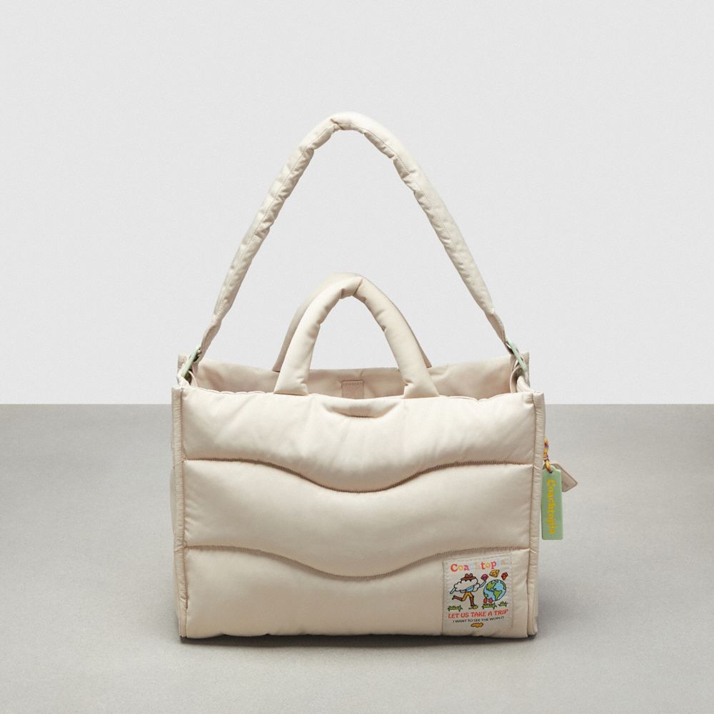 COACH®,Coachtopia Loop Quilted Wavy Tote,Recycled Polyester,Large,Coachtopia Loop,Cloud,Front View image number 0