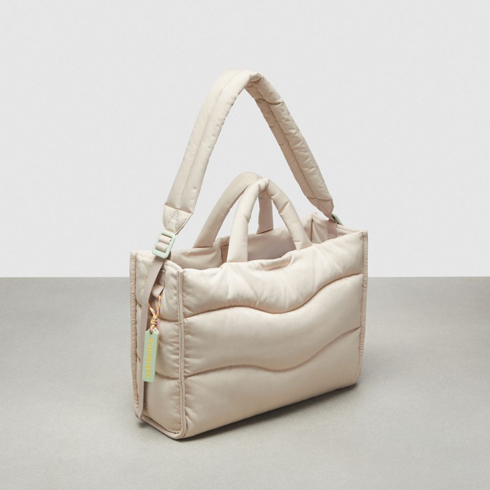 COACH®,Coachtopia Loop Tote,Recycled Polyester,Tote,Plastic,Applique,Casual,Cream,Angle View