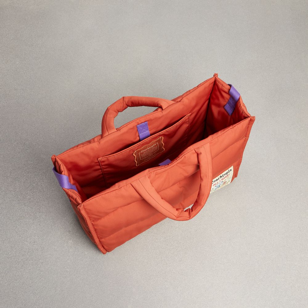 COACH®,Coachtopia Loop Tote,Recycled Polyester,Tote,Plastic,Applique,Casual,Burnt Orange,Inside View,Top View