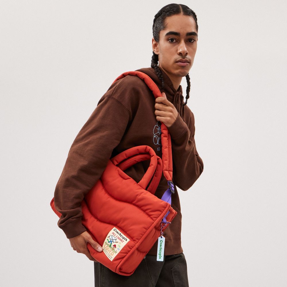 COACH®,Coachtopia Loop Tote,Recycled Polyester,Tote,Plastic,Applique,Casual,Burnt Orange,Detail View