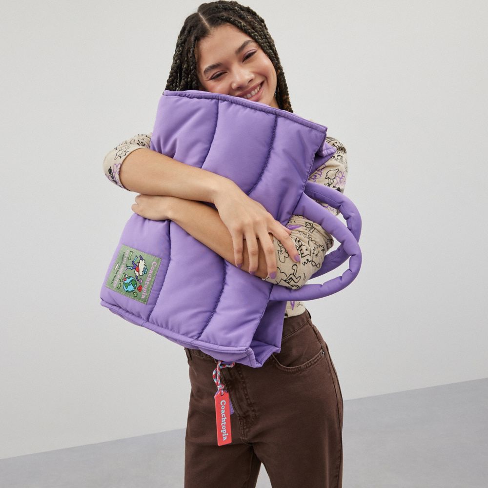 COACH®,Coachtopia Loop Tote,Recycled Polyester,Tote,Plastic,Applique,Casual,Purple,Detail View