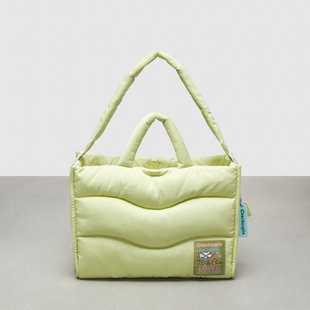 COACH®,Coachtopia Loop Quilted Wavy Tote,Recycled Polyester,Large,Coachtopia Loop,Pale Lime,Front View