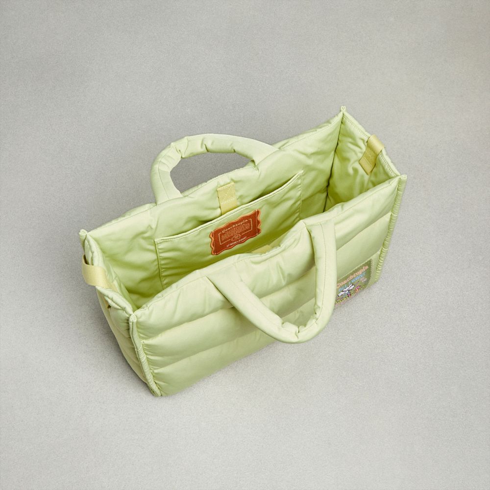 COACH®,Coachtopia Loop Tote,Recycled Polyester,Lining Recycled Polyester,Lining Polyester,Tote,Plastic,Applique,Casual,Green,Inside View,Top View