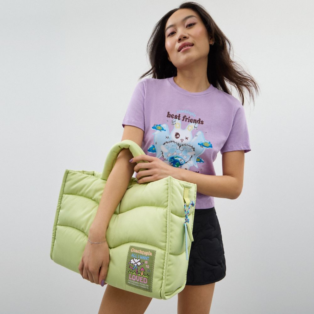 COACH®,Coachtopia Loop Tote,Recycled Polyester,Lining Recycled Polyester,Lining Polyester,Tote,Plastic,Applique,Casual,Green,Detail View