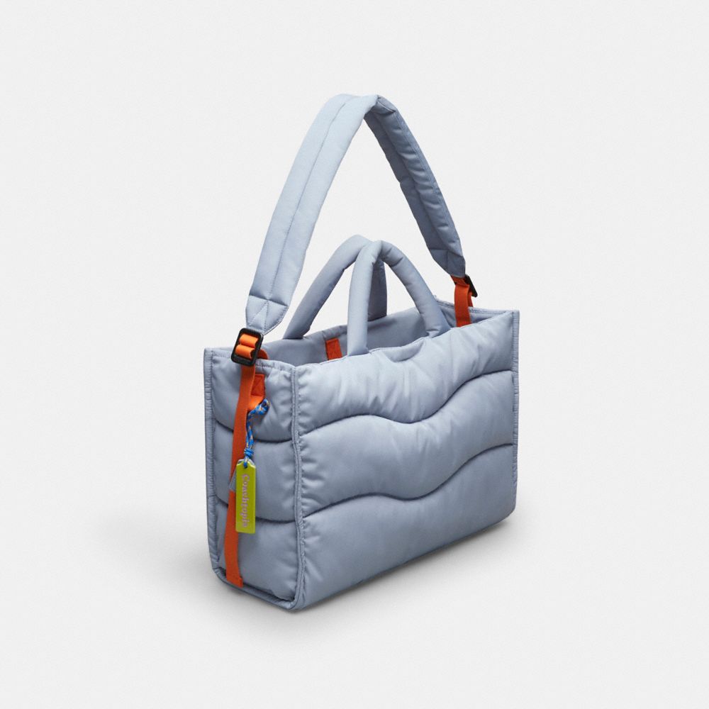 COACH®,Coachtopia Loop Tote,Recycled Polyester,Tote,Plastic,Applique,Casual,Blue,Angle View