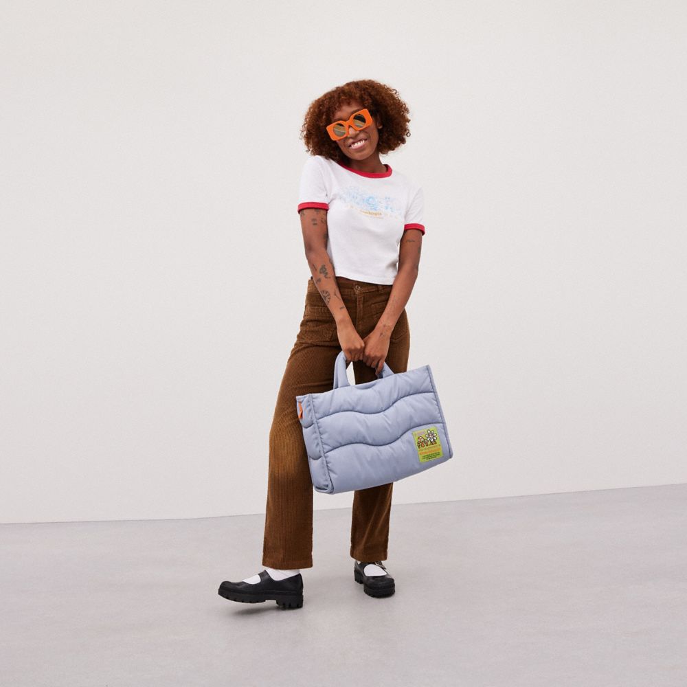 COACH®,Coachtopia Loop Tote,Recycled Polyester,Tote,Plastic,Applique,Casual,Blue,Detail View