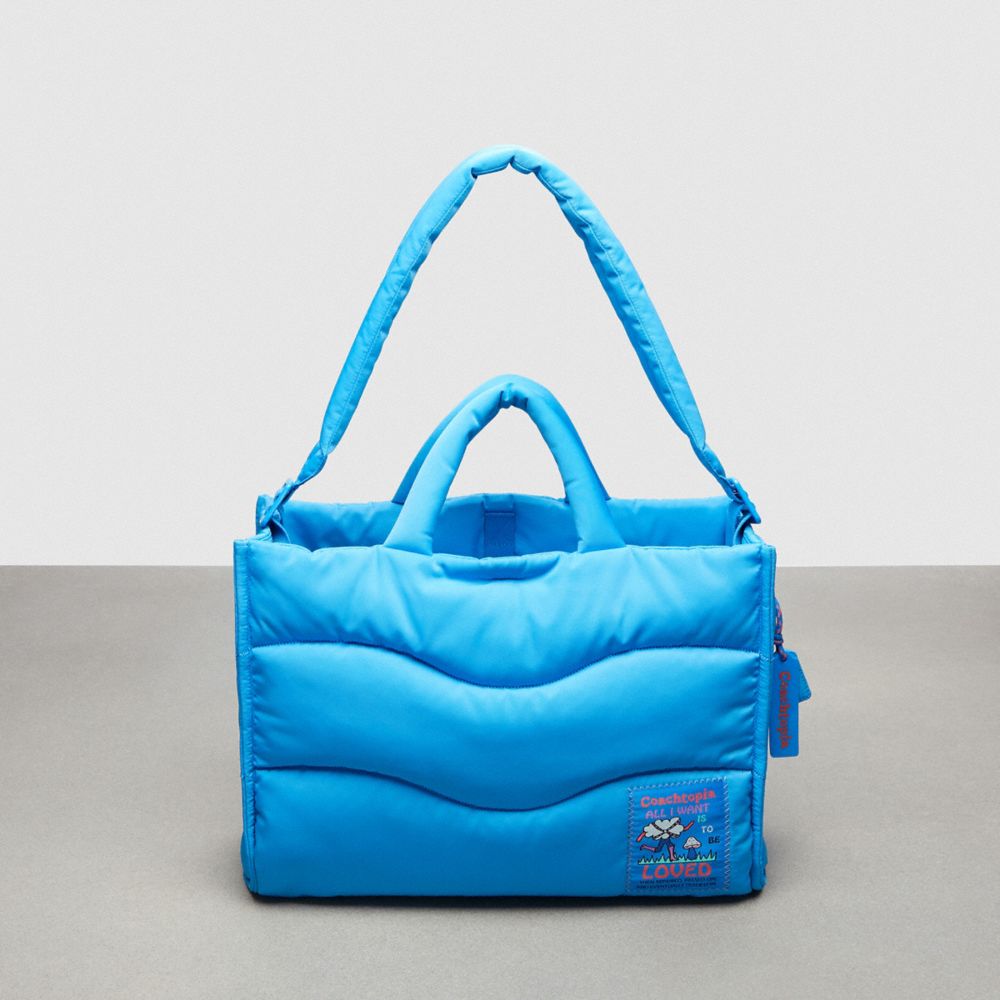 COACH®,Coachtopia Loop Tote With Wavy Quilting,Recycled Polyester,Large,Coachtopia Loop,Surf Blue,Front View