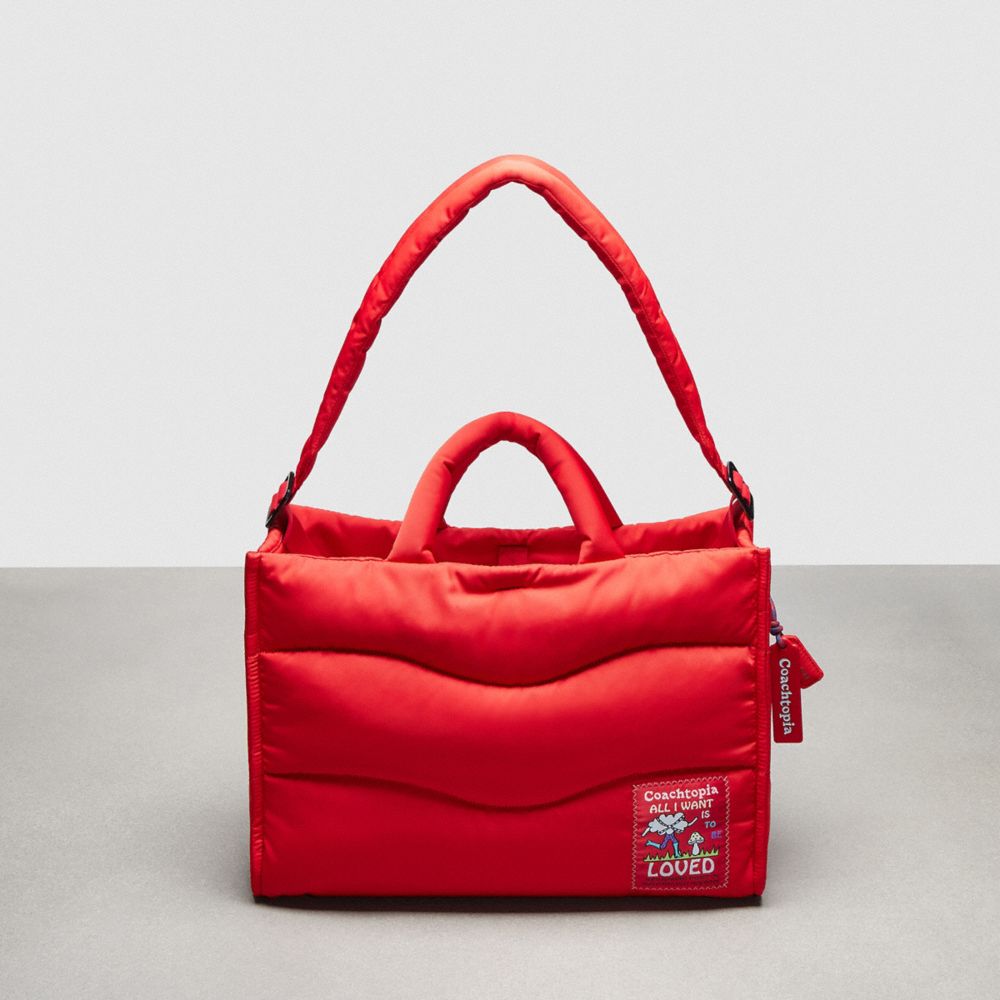 Shop Coach Topia Loop Wavy Tote In Recycled Polyester With Quilting In Red