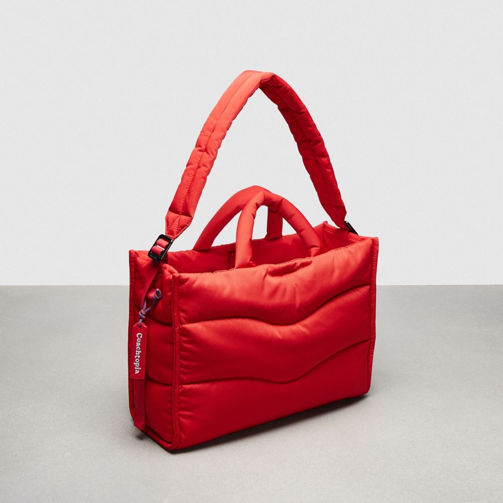 Shop Coach Topia Loop Wavy Tote In Recycled Polyester With Quilting In Red