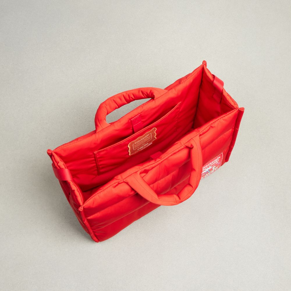 Shop Coach Topia Loop Wavy Tote In Recycled Polyester With Quilting In Red