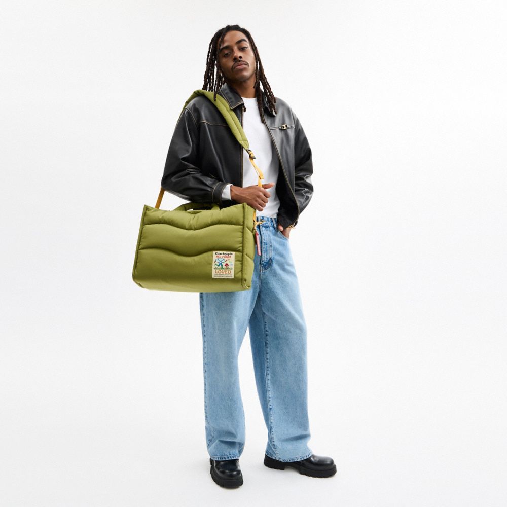 COACH®,Coachtopia Loop Tote,Recycled Polyester,Lining Polyester,Lining Recycled Polyester,Tote,Plastic,Applique,Casual,Olive,Detail View