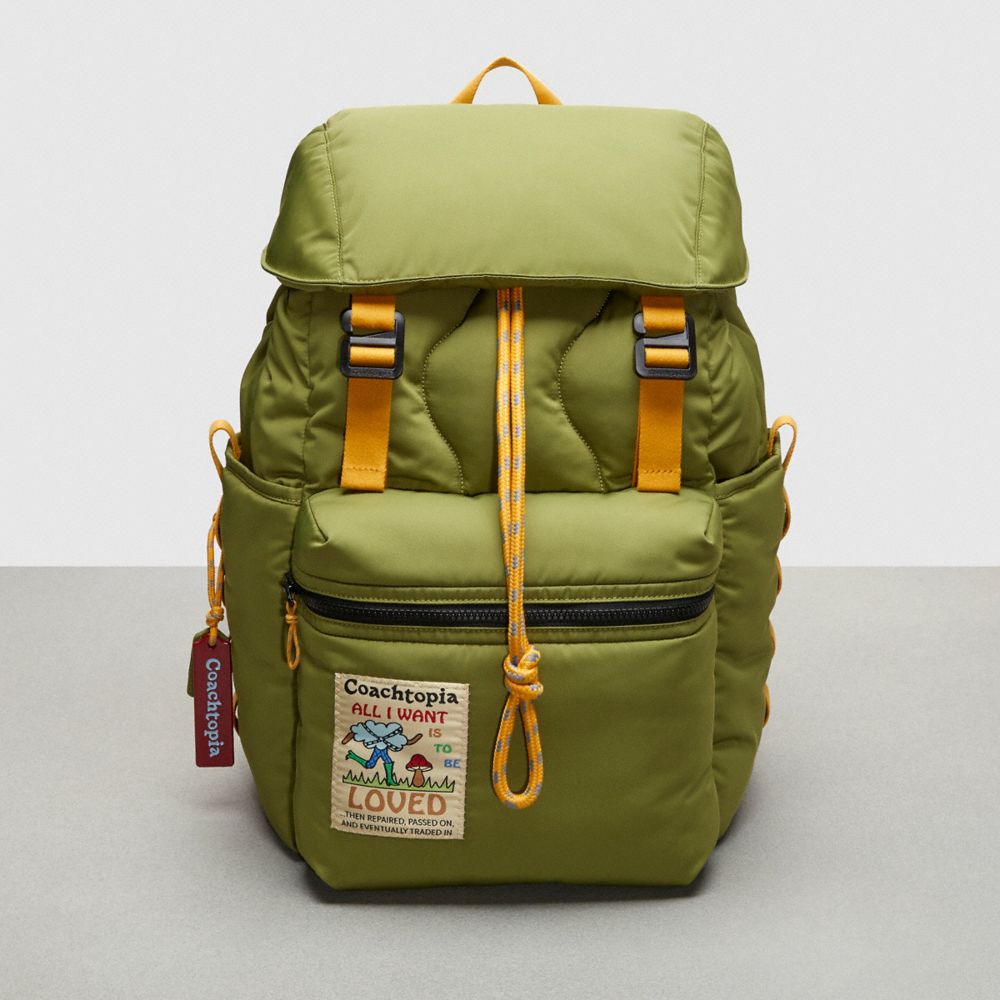 COACH®,Coachtopia Loop Backpack,Recycled Polyester,Large,Coachtopia Loop,Olive Green,Front View