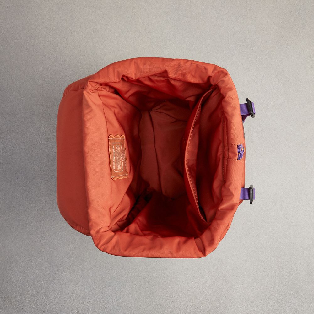 COACH®,Coachtopia Loop Backpack,Recycled Polyester,Backpack,Plastic,Color Block,Mixed Media,Applique,Casual,Burnt Orange,Inside View,Top View