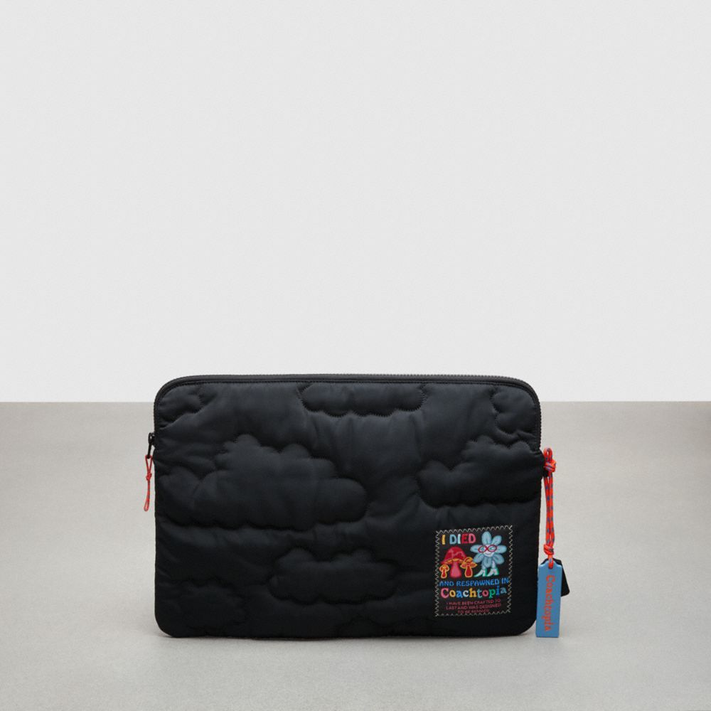 COACH®,Coachtopia Loop Quilted Cloud Laptop Sleeve,Recycled Polyester,Medium,Coachtopia Loop,Black,Front View