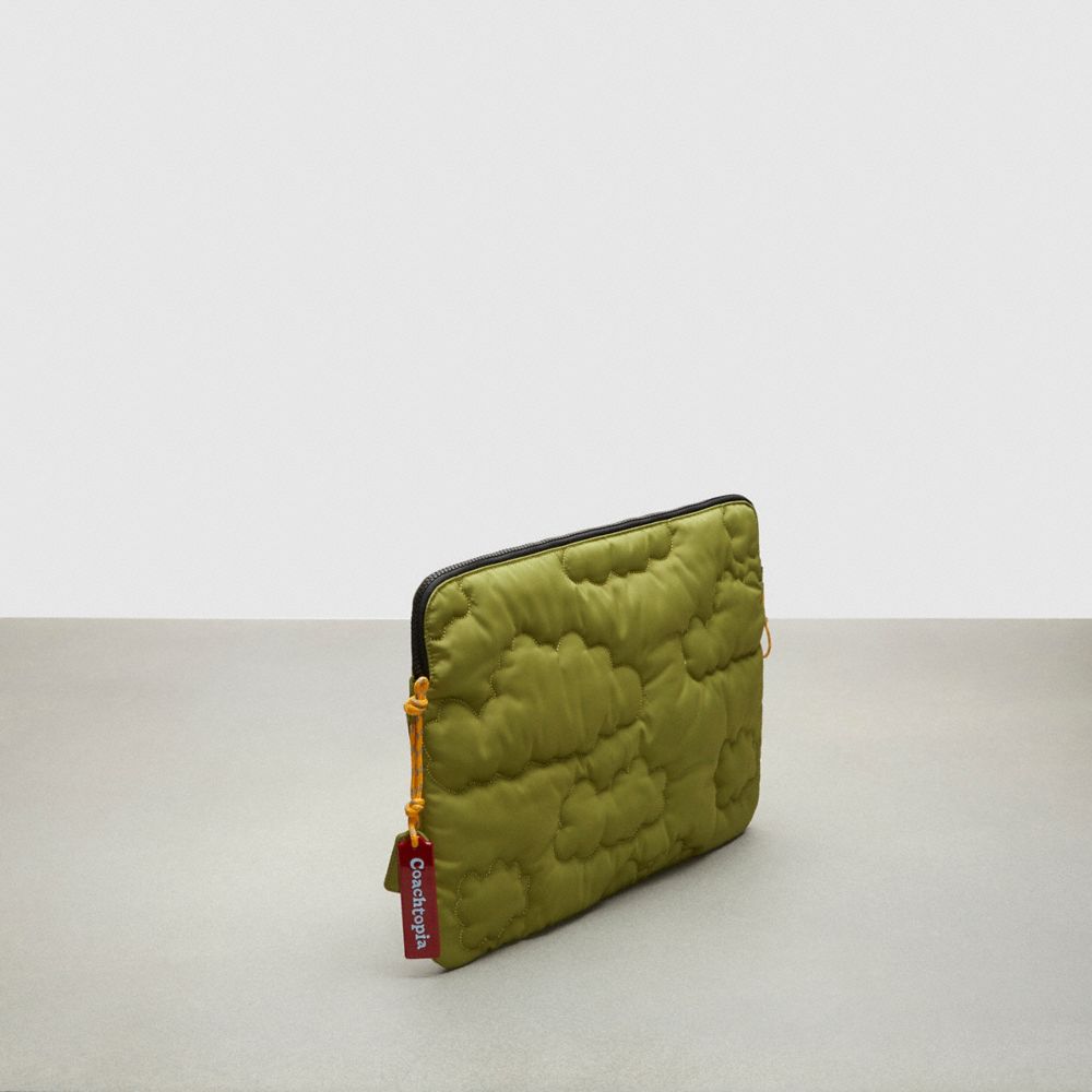 COACH®,Coachtopia Loop Quilted Cloud Laptop Sleeve,Recycled Polyester,Medium,Coachtopia Loop,Black,Angle View