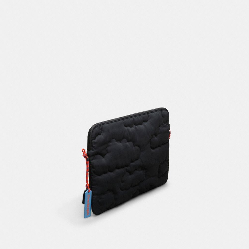 COACH®,Coachtopia Loop Quilted Cloud Laptop Sleeve,Recycled Polyester,Medium,Coachtopia Loop,Black,Angle View