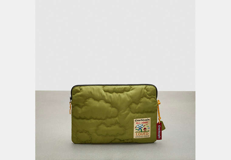 COACH®,Coachtopia Loop Quilted Cloud Laptop Sleeve,Olive Green,Front View