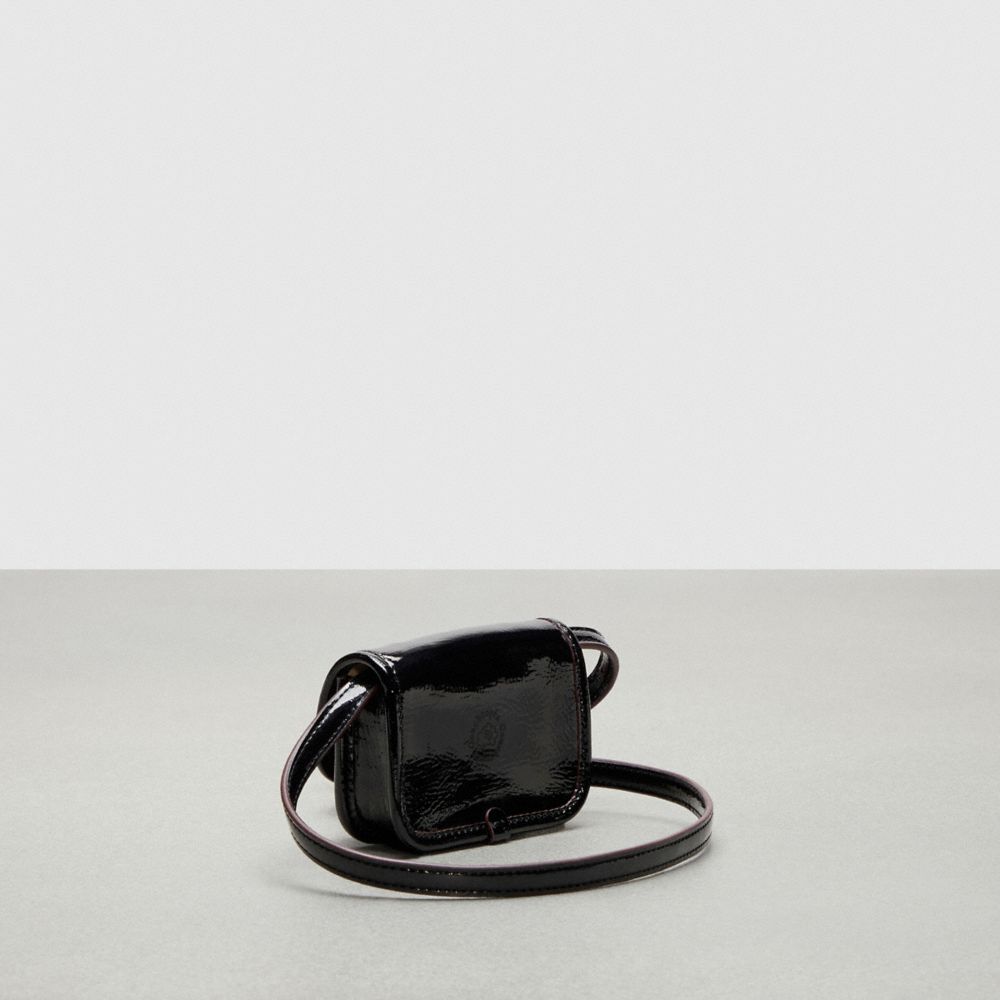 COACH®,Wavy Wallet In Crinkle Patent Coachtopia Leather,Crossbody,Piping,Casual,Black,Angle View