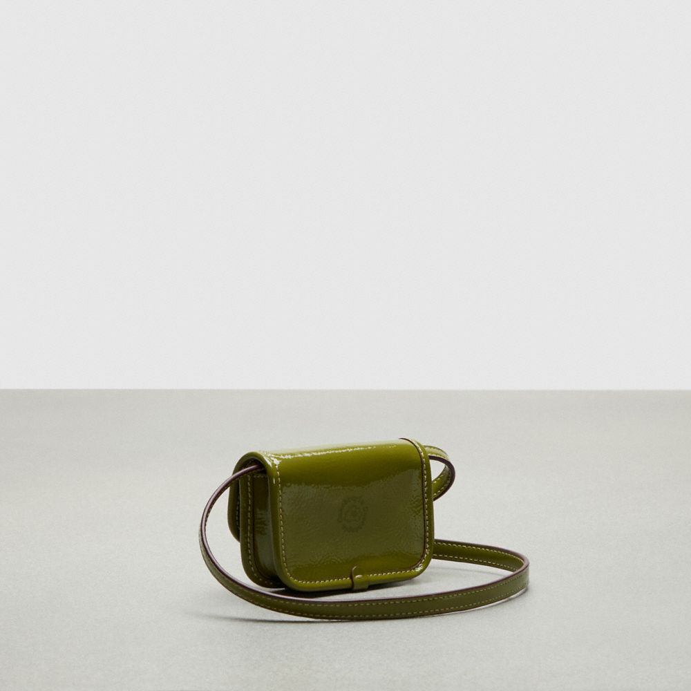 COACH®,Wavy Wallet In Crinkle Patent Coachtopia Leather,Crossbody,Piping,Casual,Olive,Angle View