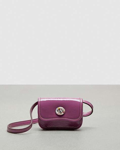COACH®,Wavy Wallet with Crossbody Strap in Crinkled Patent Coachtopia Leather,Lilac Berry,Front View