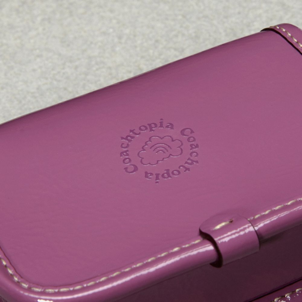 COACH®,Wavy Wallet In Crinkle Patent Coachtopia Leather,Crossbody,Plastic,Piping,Casual,Purple,Detail View